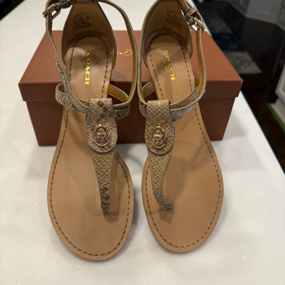 Coach T-Strap Ingrid Wedge Sandals Natural Snakeskin Print Women's Sz 8.5 B NIB - Picture 3 of 10